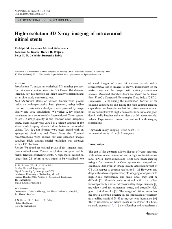 (PDF) Highresolution 3D Xray imaging of intracranial nitinol stents