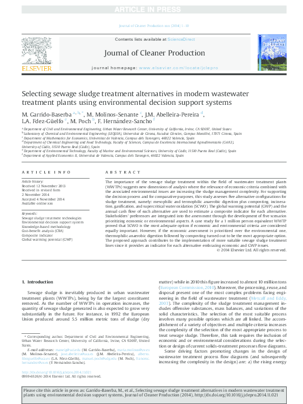(PDF) Selecting sewage sludge treatment alternatives in modern ...