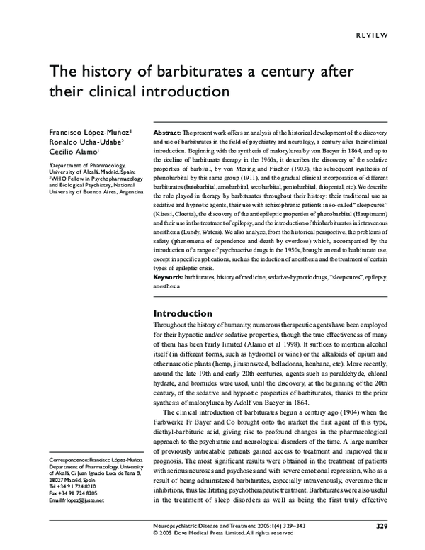 (PDF) The history of barbiturates a century after their clinical ...