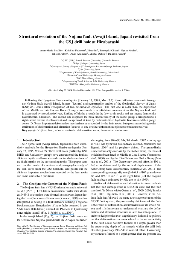 (PDF) Structural evolution of the Nojima fault (Awaji Island, Japan ...
