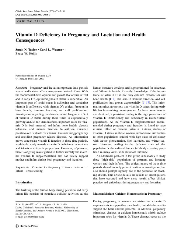 (PDF) Vitamin D Deficiency in Pregnancy and Lactation and Health