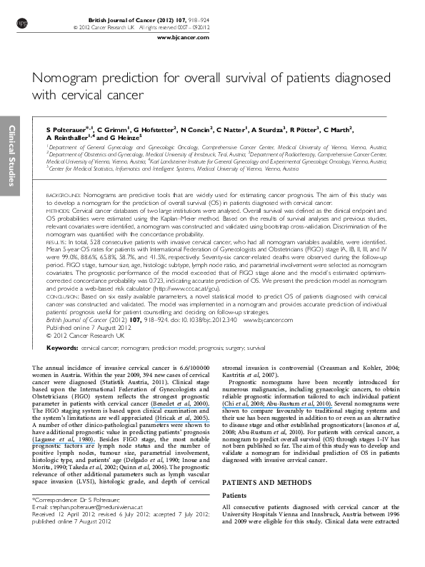 (PDF) Nomogram prediction for overall survival of patients diagnosed ...