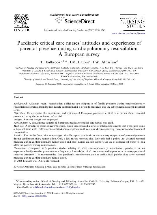 (PDF) Paediatric critical care nurses' attitudes and experiences of ...