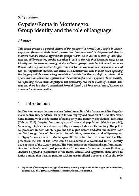 (PDF) Gypsies/Roma in Montenegro: Group identity and the role of language