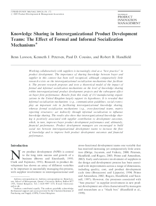 (PDF) Knowledge Sharing in Interorganizational Product Development ...
