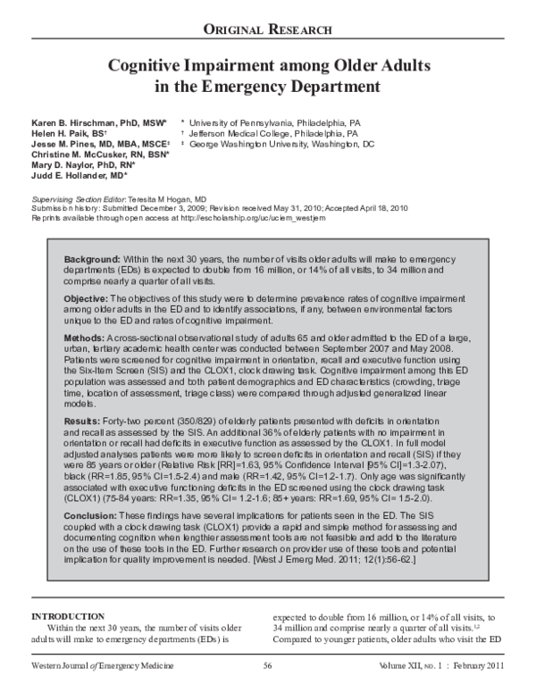 (PDF) Cognitive Impairment among Older Adults in the Emergency Department