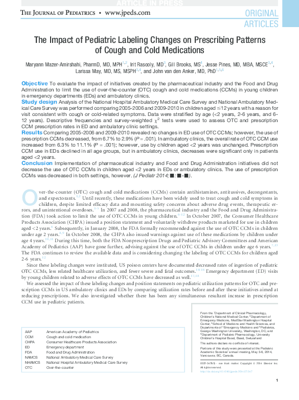 (PDF) The impact of pediatric labeling changes on prescribing patterns ...