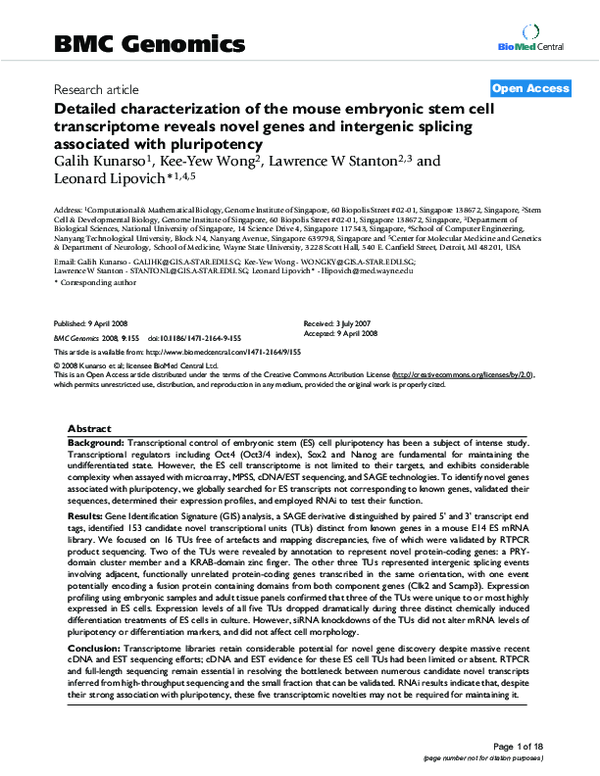 (PDF) Detailed characterization of the mouse embryonic stem cell ...
