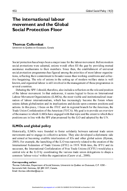 The International Labour Movement and the Global Social Protection Floor