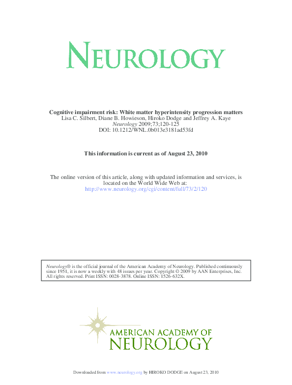 (PDF) Cognitive impairment risk: white matter hyperintensity ...