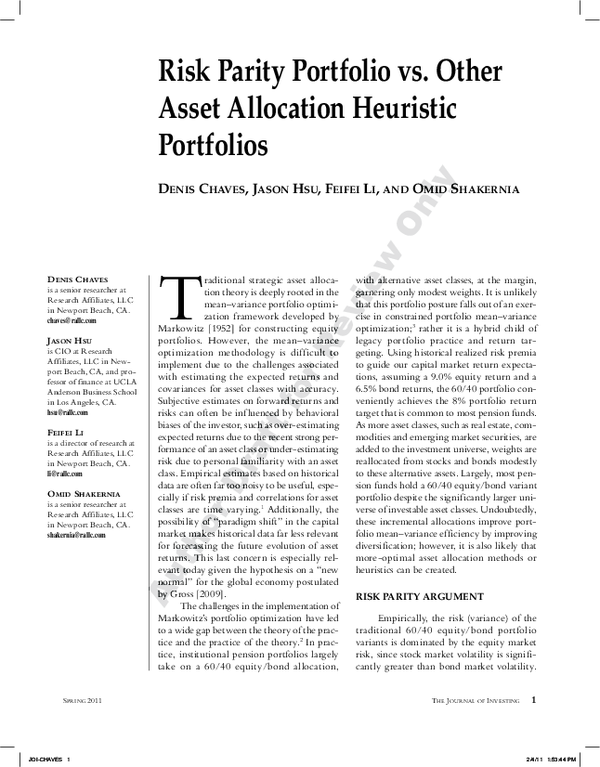(PDF) Risk Parity Portfolio vs. Other Asset Allocation Heuristic