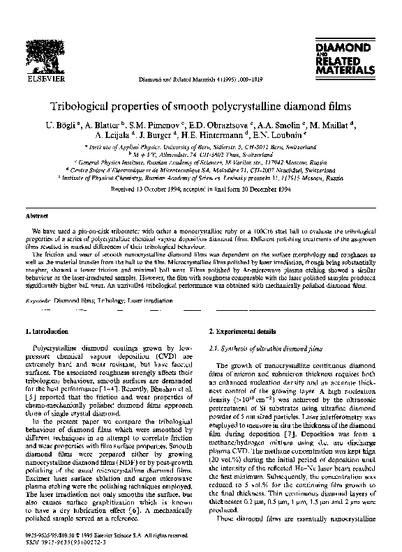 (PDF) Tribological behaviour of smooth diamond films
