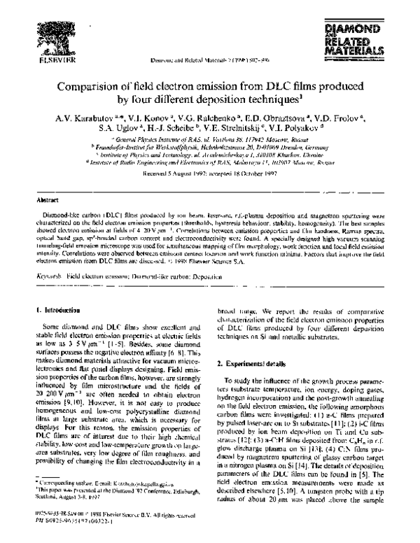 (PDF) Comparison of field electron emission from DLC films produced by ...