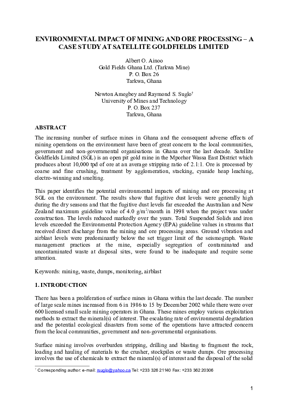 (DOC) Environmental Impact of Mining and Ore Processing – A Case Study ...
