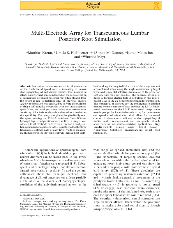 Multi-Electrode Array for Transcutaneous Lumbar Posterior Root Stimulation