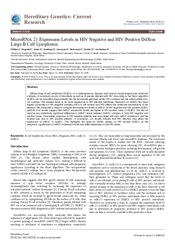 (PDF) MicroRNA 21 Expression Levels in HIV Negative and HIV Positive