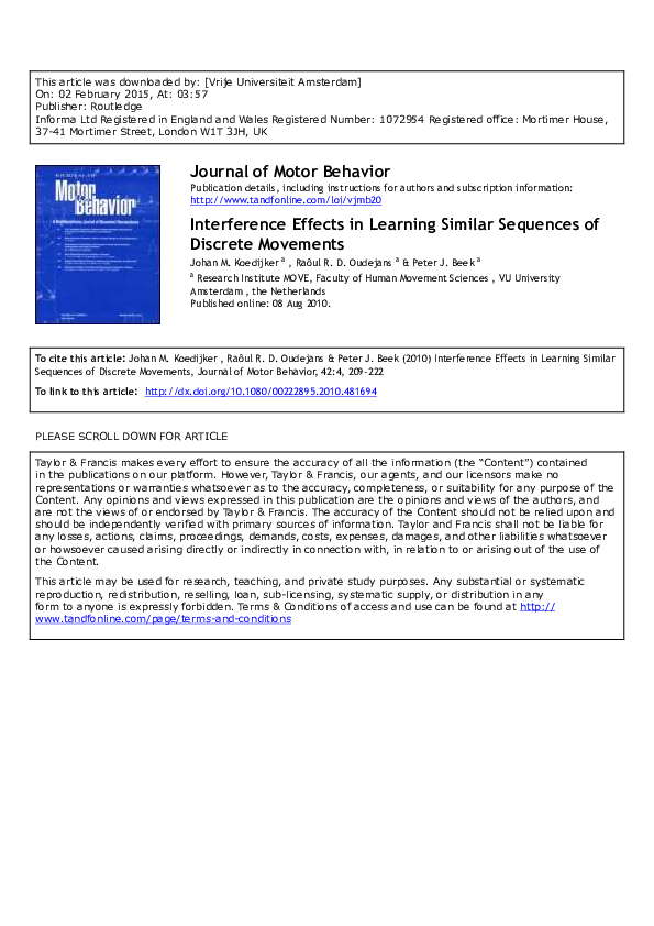 (PDF) Interference Effects in Learning Similar Sequences of Discrete ...