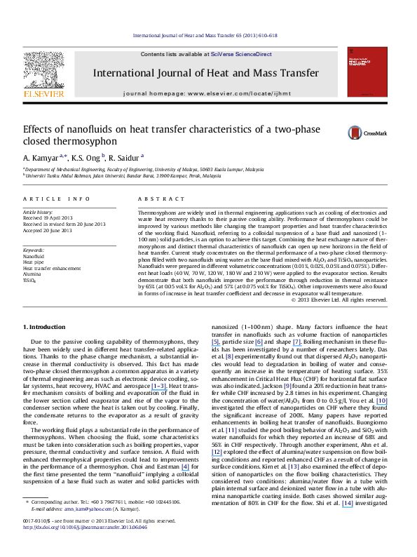 (PDF) Effects of nanofluids on heat transfer characteristics of a two ...