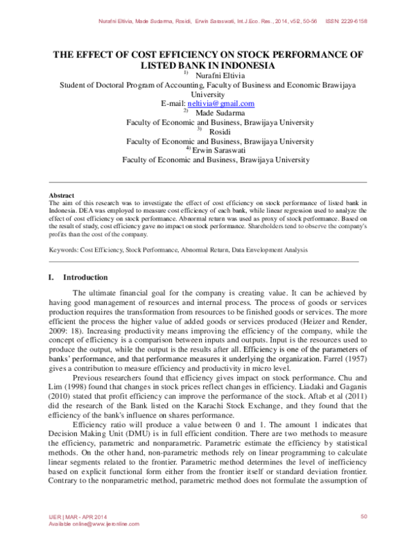(PDF) The Effect of Cost Efficiency on Stock Performance of Listed Bank ...