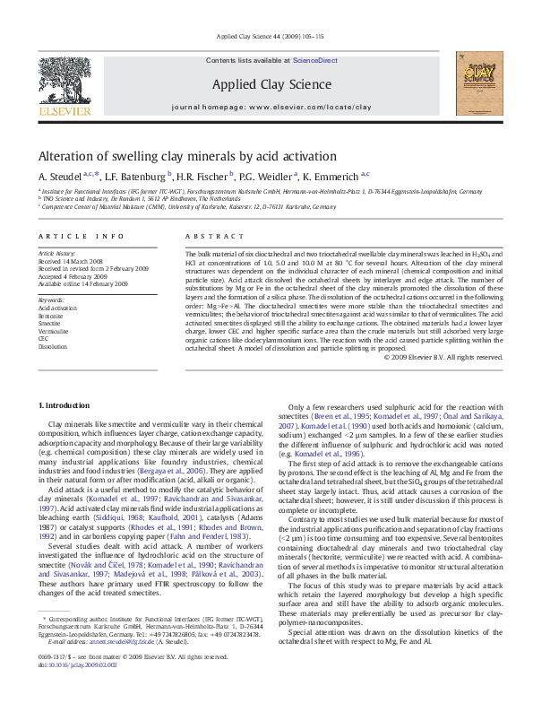 (PDF) Alteration of swelling clay minerals by acid activation