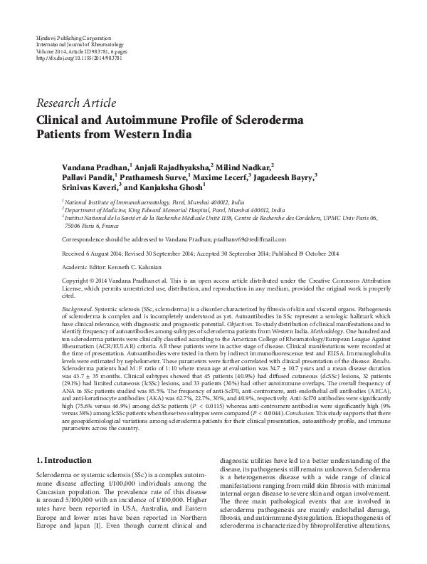 (PDF) Clinical and Autoimmune Profile of Scleroderma Patients from ...