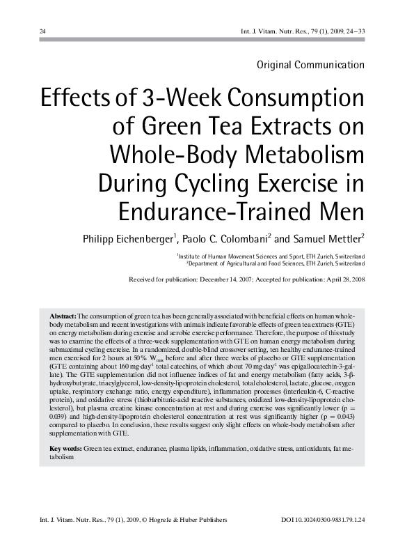 (PDF) Effects of 3-Week Consumption of Green Tea Extracts on Whole-Body ...