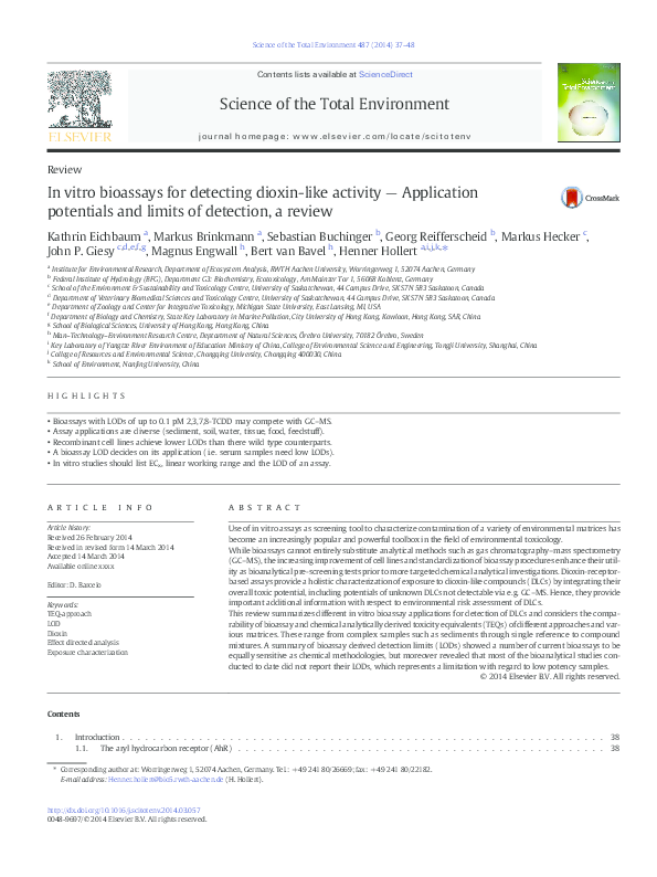 (PDF) In vitro bioassays for detecting dioxin-like activity ...