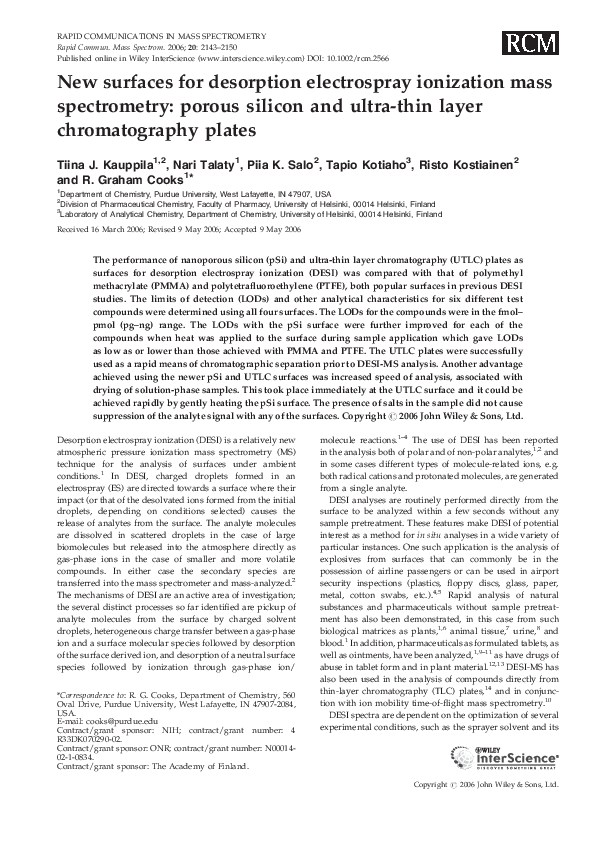 (PDF) New surfaces for desorption electrospray ionization mass ...