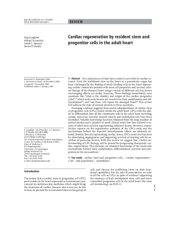 (PDF) Cardiac regeneration by resident stem and progenitor cells in the ...