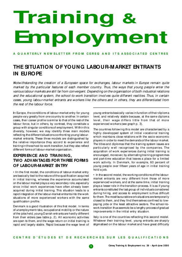 (PDF) The situation of young labour market entrants in Europe