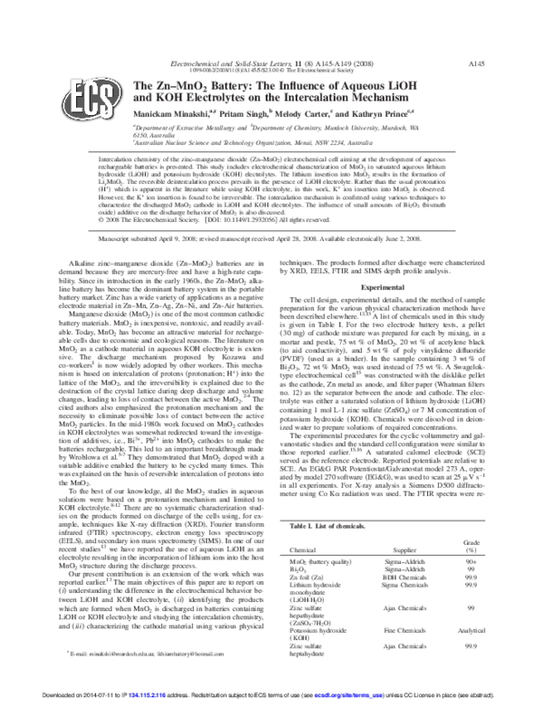 (PDF) The Zn–MnO[sub 2] Battery: The Influence of Aqueous LiOH and KOH ...