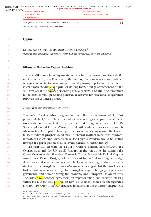 (PDF) Cyprus (Developments in 2011). Political Data Yearbook