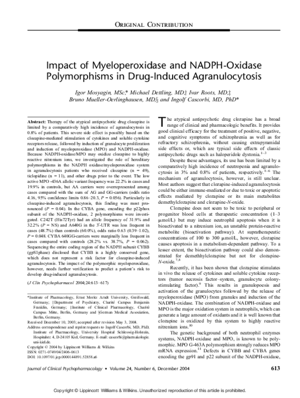 (PDF) Impact of Myeloperoxidase and NADPH-Oxidase Polymorphisms in Drug ...