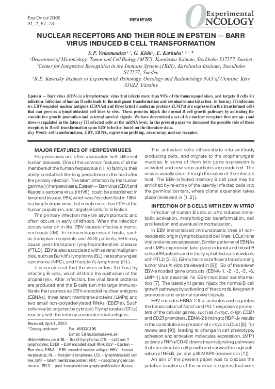 (PDF) Nuclear receptors and their role in Epstein -- Barr virus induced ...