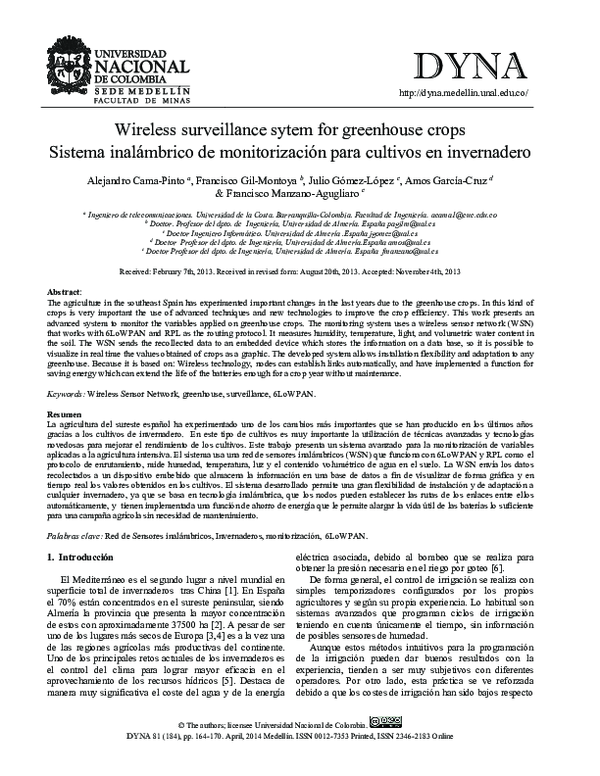 (PDF) Wireless surveillance sytem for greenhouse crops
