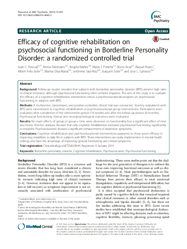 (PDF) Efficacy of cognitive rehabilitation on psychosocial functioning ...