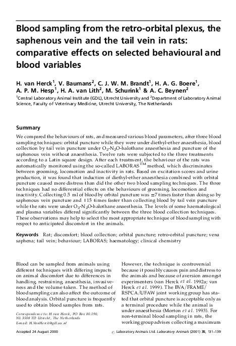 (PDF) Blood sampling from the retro-orbital plexus, the saphenous vein ...