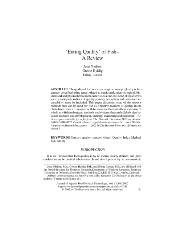 (PDF) ‘Eating Quality’ of Fish—A Review