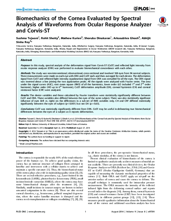 (PDF) Biomechanics of the Cornea Evaluated by Spectral Analysis of ...