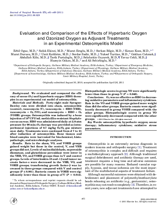(PDF) Evaluation and Comparison of the Effects of Hyperbaric Oxygen and ...