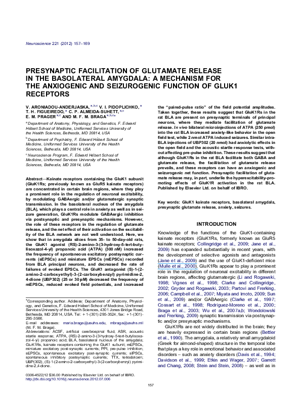 (PDF) Presynaptic facilitation of glutamate release in the basolateral ...