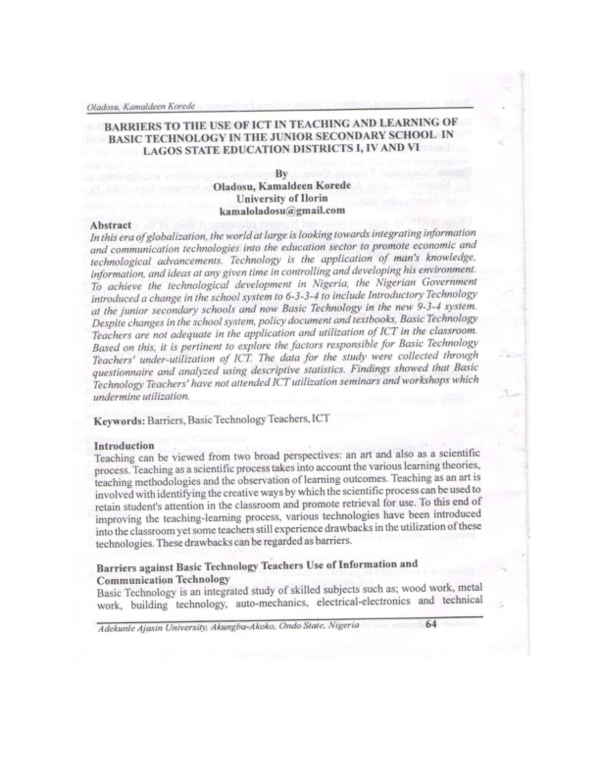 (PDF) Barriers to the Use of ICT for Teaching and Learning of Basic ...