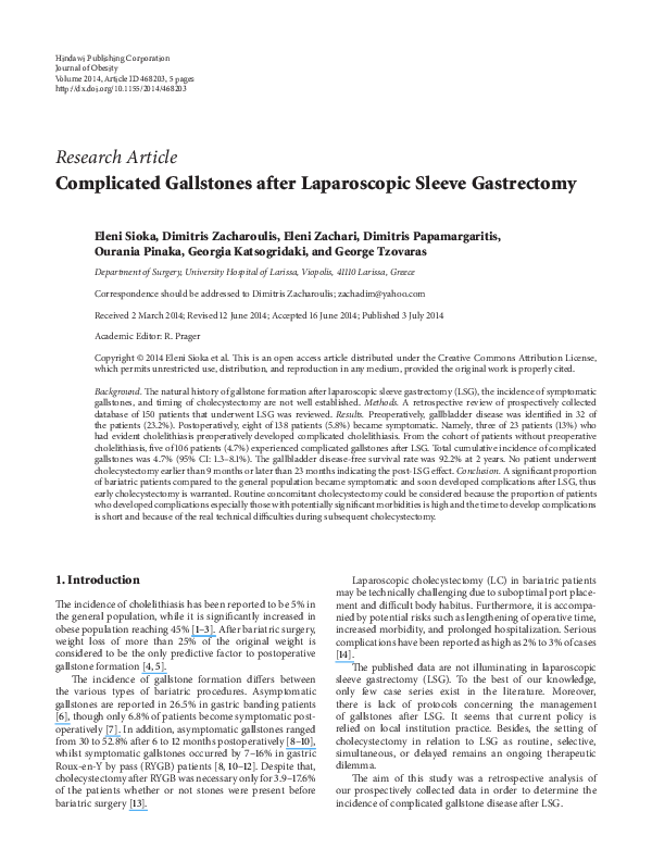(PDF) Complicated Gallstones after Laparoscopic Sleeve Gastrectomy