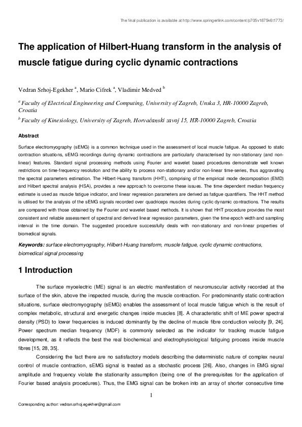 (PDF) The application of Hilbert–Huang transform in the analysis of ...