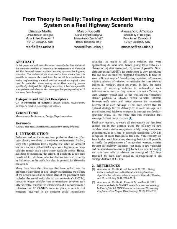 (PDF) From Theory to Reality: Testing an Accident Warning System on a ...