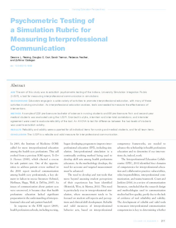 (PDF) Psychometric Testing of a Simulation Rubric for Measuring ...