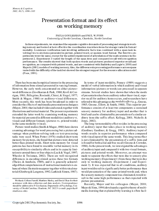 (PDF) Presentation format and its effect on working memory