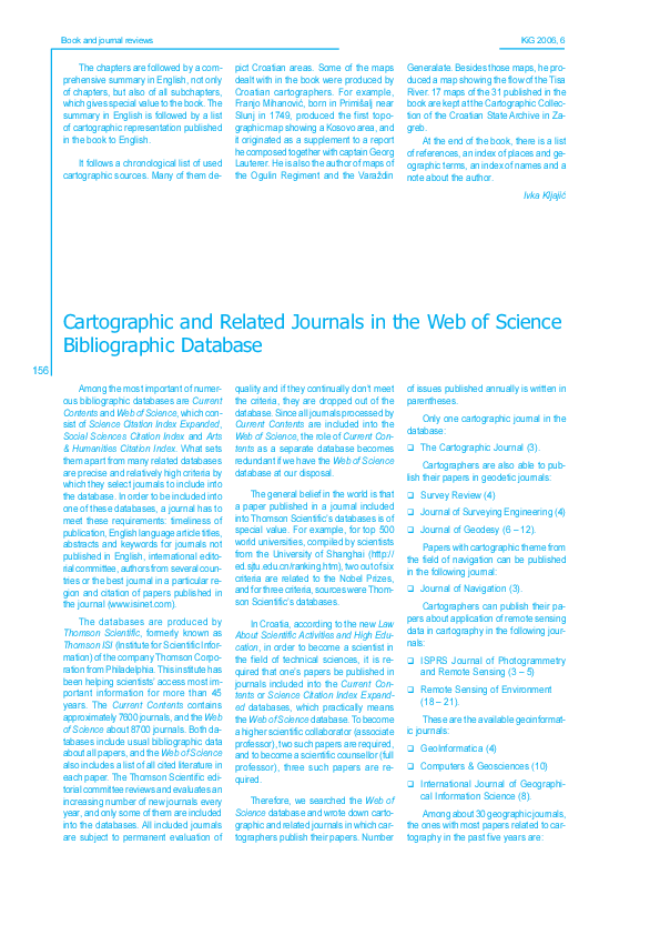 (PDF) Cartographic and Related Journals in the Web of Science ...