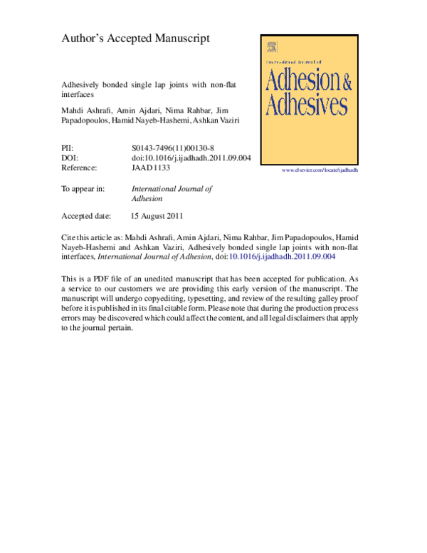 (PDF) Adhesively bonded single lap joints with non-flat interfaces