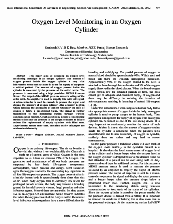 (PDF) Oxygen Level Monitoring in an Oxygen Cylinder